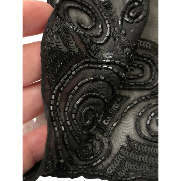 Vintage Sheer Rayon w Black Glass Bead & Sequin Art Scarf India Rolled Edge NICE - Picture 7 of 7